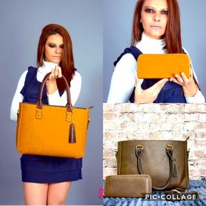 Mari Brown leather wallet set bag